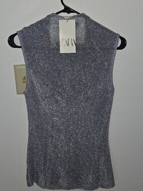 Zara Hooded Metallic Sleeveless Top Size S NWT